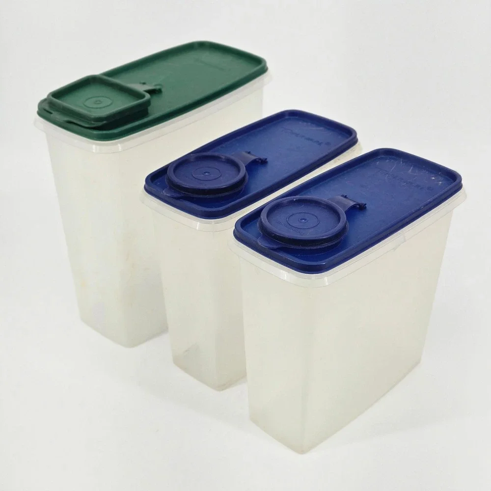 Tupperware Modular Mates Cereal Keeper Set Green Blue 3pc Storer Set 90s Vintage